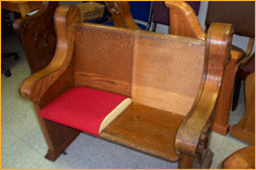 Pew After Refinishing & Re-upholstering
